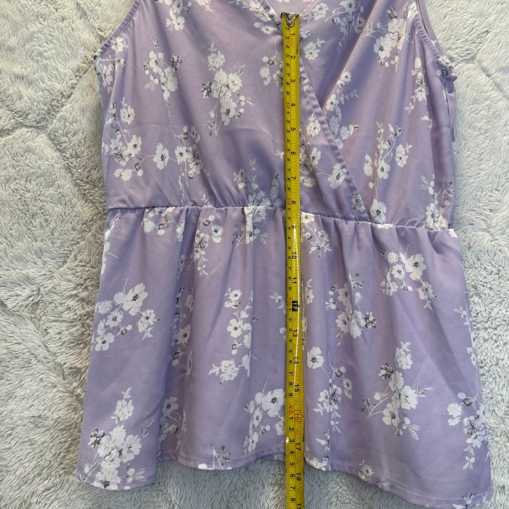 Pleione Lavendar Lilac Purple Ditsy Floral Faux Wrap Peplum Blouse S Career - Picture 5 of 9